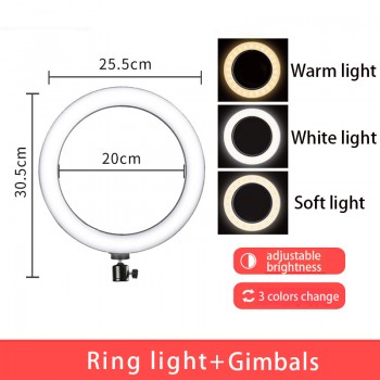 10 25CM Photography LED Selfie Ring Light three-speed cold and warm stepless Lighting Dimmable with USB Plug Lampamp;Tripod Stand