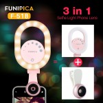 Dimmable 3 in 1 Phone Wide Angle Macro Lens LED Selife Light with Travel Case for iPhone Xs Max X Samsung S8 S9 Huawei P20 Pro
