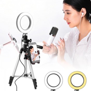 5.7inch Dimmable LED Studio phone Ring Light Photo Phone Video Light Annular Lamp With Tripods Selfie Stick Ring Fill Light