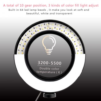 LED Ring Light 6 16cm 3200-5600K 64 LEDs Selfie Ring Lamp Photographic Lighting With 1.2m-1.7m Tripod Phone Holder Photo Studio