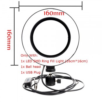 LED Ring Light 6 16cm 3200-5600K 64 LEDs Selfie Ring Lamp Photographic Lighting With 1.2m-1.7m Tripod Phone Holder Photo Studio