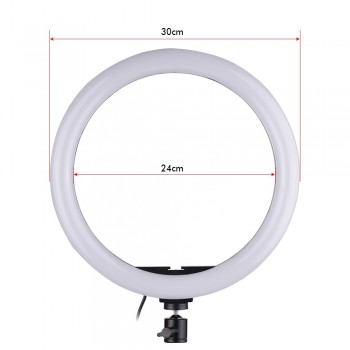 24W 11.8in 2700-5500K180pcs LED Video Ring Light Fill-in Lamp Dimmable + Phone Holder 2pcs Ball Heads for Photography lighting