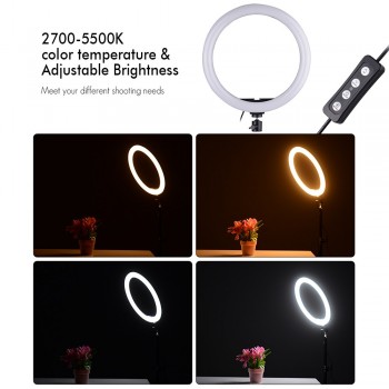 24W 11.8in 2700-5500K180pcs LED Video Ring Light Fill-in Lamp Dimmable + Phone Holder 2pcs Ball Heads for Photography lighting