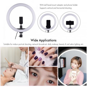 24W 11.8in 2700-5500K180pcs LED Video Ring Light Fill-in Lamp Dimmable + Phone Holder 2pcs Ball Heads for Photography lighting