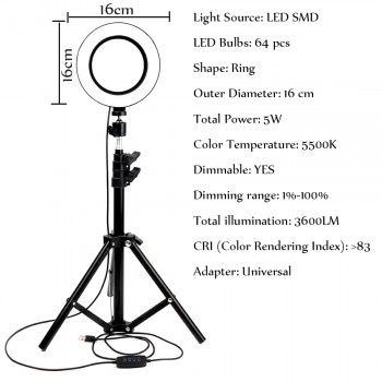Dimmable LED Selfie Ring Light Youtube Video Live With 120cm-160cm Tripod USB Plug 3500-5500k Photo Studio Photography Light