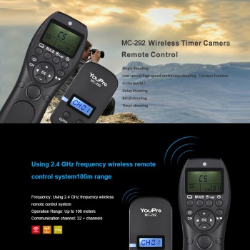 YouPro MC-292 DC0/DC2/N3/S2/E3 2.4G Wireless Remote Control LCD Timer Shutter Release Channels for Canon/Sony/Nikon/Fujifilm etc