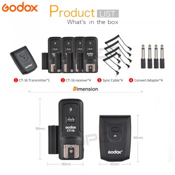 Godox CT-16 16 Channels Wireless Radio Studio Flash Trigger Transmitter + Receiver Set for Canon Nikon Pentax Olympus