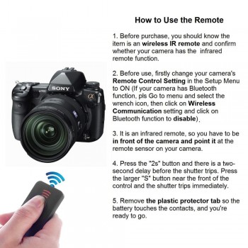 IR Wireless Remote Control Compatible For Sony  Alpha III  A7R II, A7 II, A7 A7R A7S A6500 A55 A900 A700 A580 A550 A500 A380