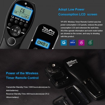 YouPro YP-870 N3 2.4G Wireless Remote Control LCD Timer Shutter Release Transmitter Receiver 32 Channels for Canon DSLR Cameras