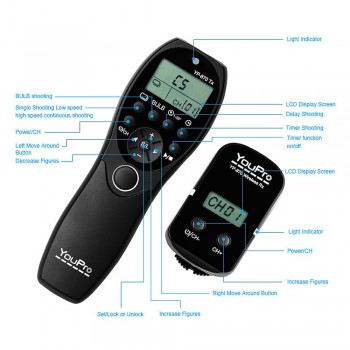 YouPro YP-870 N3 2.4G Wireless Remote Control LCD Timer Shutter Release Transmitter Receiver 32 Channels for Canon DSLR Cameras
