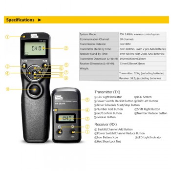 Wireless Timer Remote Control Pixel TW-283/N3 LCD Shutter Release With Connect cable E3 for Canon EOS DSLR Cameras VS RW-221