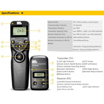 PIXEL TW-283 Wireless Timer Shutter Release Remote Control For Canon 800D 70D Nikon D7300 D7500 D750 D5600 Sony A7II A7RII A6300