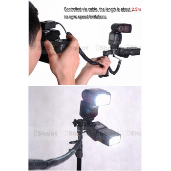 Flash Trigger Dual Hot Shoe Mount 2.5m PC Sync Cable Cord w/ Transmitter 3.5mm Plug for Canon Pentax Olympus Camera Speedlite