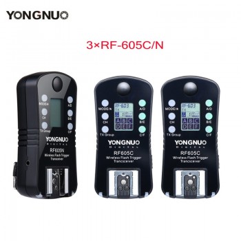 3pcs YONGNUO RF-605 Wireless Flash Trigger RF-605C RF605C RF605N RF-605N  for Canon Nikon upgrade version of RF-603II