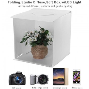 ALLOYSEED Portable Folding Tabletop Studio Diffuse Soft Box With LED Light Black White Photography Background Photo Studio Box