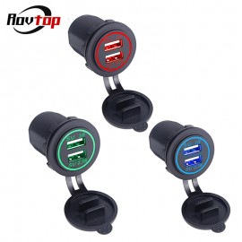 Rovtop Universal Car Charger USB Vehicle DC12V-24V Waterproof Dual USB Charger 2 Port Power Socket 5V For Iphone Samsung Z2