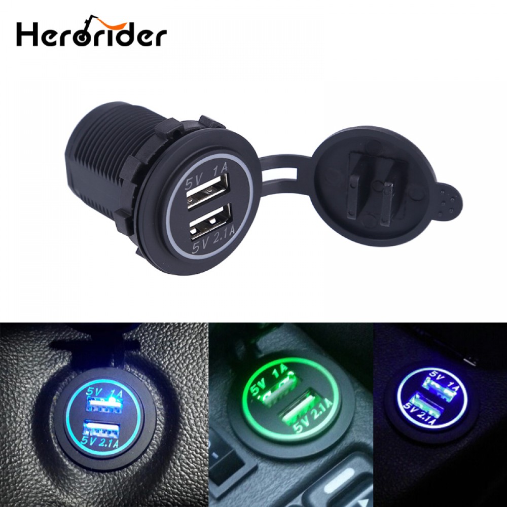 Herorider 12-24V USB Charger for Motorcycle Auto Truck ATV Boat LED Car 3.1A Dual USB Socket Charger Power Adapter Outlet Power