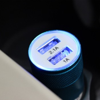 EAFC Dual USB Car Charger Charging Metal Flat Mobile Phone Universal Charging 2.1V Small Steel Cannon Car Charger