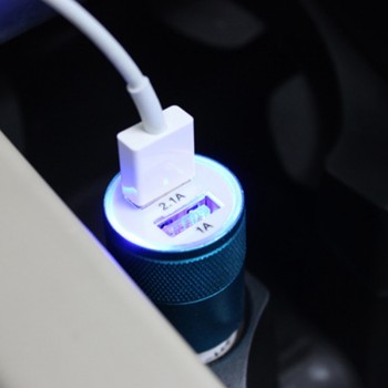 EAFC Dual USB Car Charger Charging Metal Flat Mobile Phone Universal Charging 2.1V Small Steel Cannon Car Charger