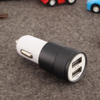 EAFC Dual USB Car Charger Charging Metal Flat Mobile Phone Universal Charging 2.1V Small Steel Cannon Car Charger