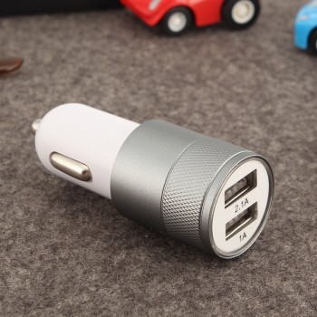 EAFC Dual USB Car Charger Charging Metal Flat Mobile Phone Universal Charging 2.1V Small Steel Cannon Car Charger