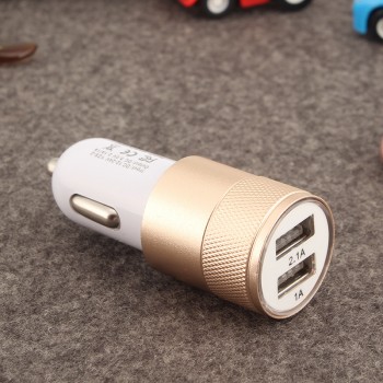 EAFC Dual USB Car Charger Charging Metal Flat Mobile Phone Universal Charging 2.1V Small Steel Cannon Car Charger