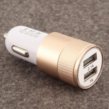 EAFC Dual USB Car Charger Charging Metal Flat Mobile Phone Universal Charging 2.1V Small Steel Cannon Car Charger