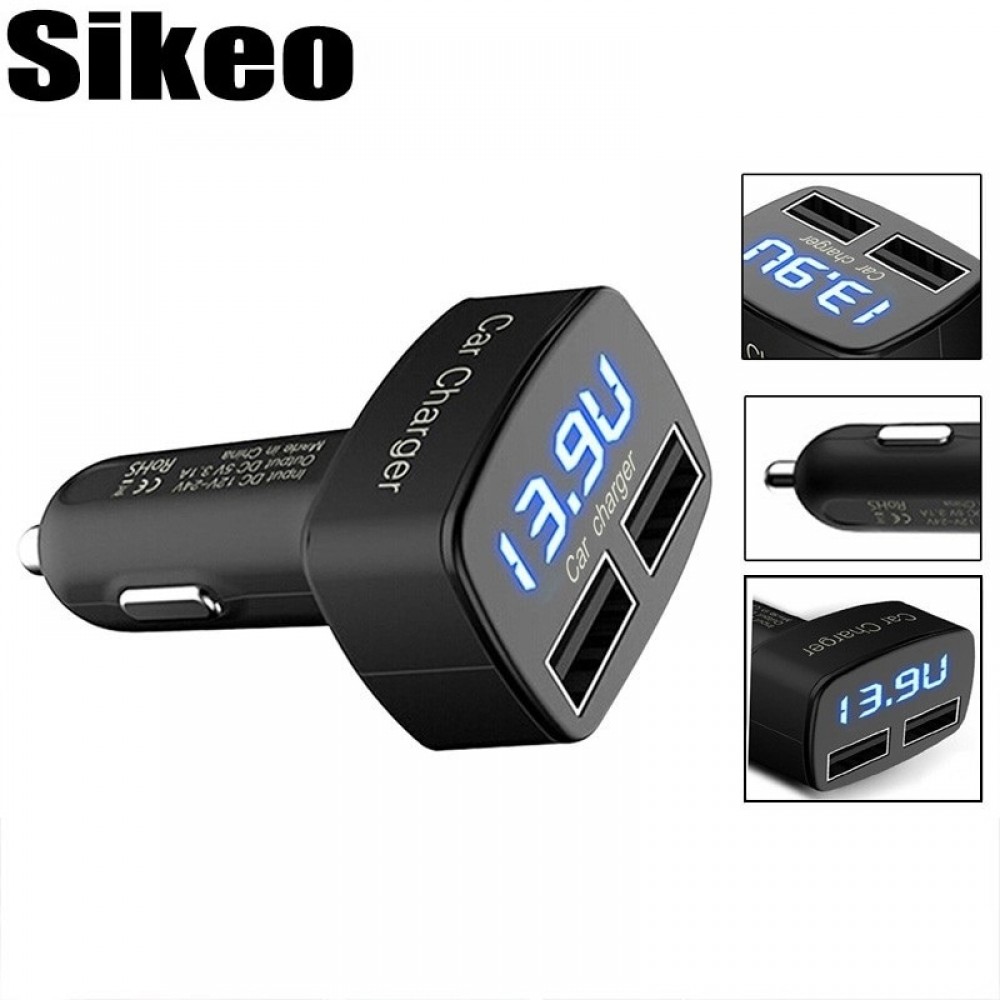 New Dual USB Car Charger Digital LED Display 5V 3.1A Universal Adapter 4 in 1 with Current Meter Tester/Voltage/Temperature