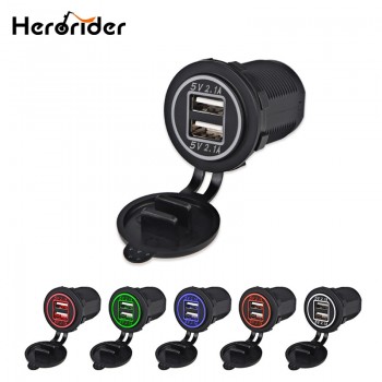 Herorider USB Power Outlet 4.2A Car Charger Dual Socket Adapter Motorcycle USB Charger Cigarette Socket For Motorcycle Car 12v