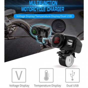 Newest Arrival Motorcycle Dual USB Charger 12V 4.2A Moto 2.1A+2.1A 12V To 5V 15W USB Charger With Voltmeter LED Display Sockets
