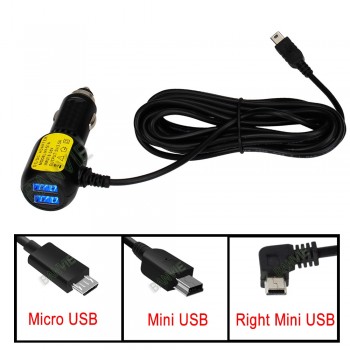 5V 3.5A Dual Mini USB Ports Dash Cam Car Cigarette Adapter Lighter Socket Charger For DVR Vehicle Charging with 3.5 meters Cable