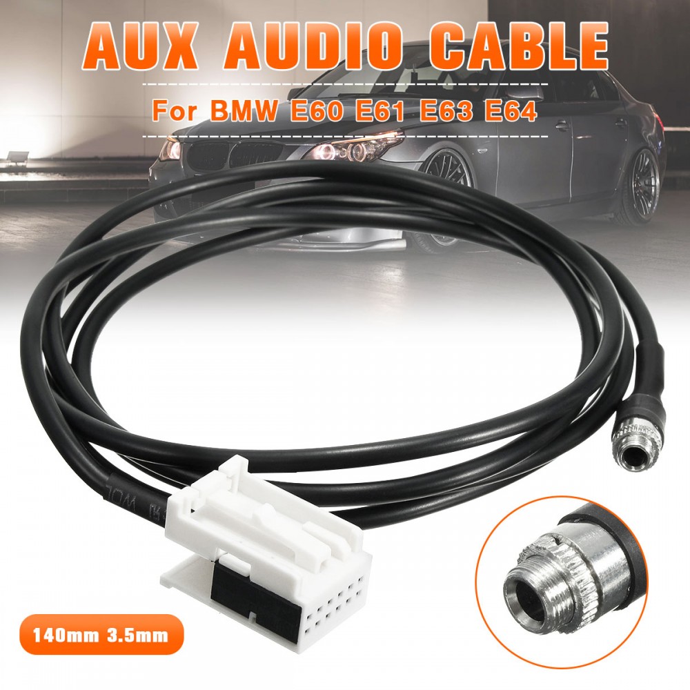New 3.5mm 12PIN Female Black AUX Audio Input Kit Adapter Music Cable Wire for BMW E60 E61 E63 E64 AUX IN ADAPTER