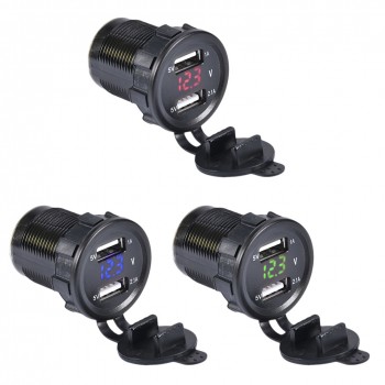 12V/24V Dual Port Car USB Charger Power Outlet 5V For Pad Phones Car Boat Caravan Motorcycle Led Light Voltage Meter