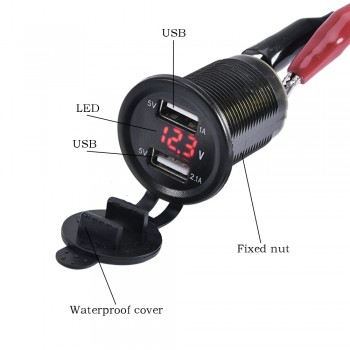 12V/24V Dual Port Car USB Charger Power Outlet 5V For Pad Phones Car Boat Caravan Motorcycle Led Light Voltage Meter