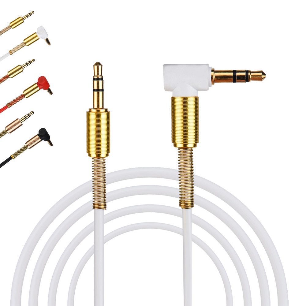 3.5mm Jack Stereo 1m/3.28ft Audio Cable Male to Male 90 Degree Right Angle Aux Cable Wire Cord with Spring Protective Cover #30