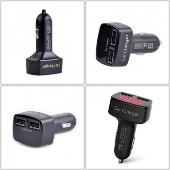 4 in 1 Dual USB Car Charger Digital LED Display DC 5V 3.1A Universal Adapter with Voltage/Temperature/Current Meter Tester