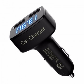 4 in 1 Dual USB Car Charger Digital LED Display DC 5V 3.1A Universal Adapter with Voltage/Temperature/Current Meter Tester