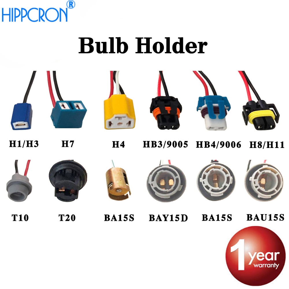 Viecar Ceramic Socket for H1 / H3/H4 /H7 /H8/H11/HB3 9005/HB4 9006/BA15S/BAU15S/T10/T20 LEDBulb  Connector of Car Lamp Cable