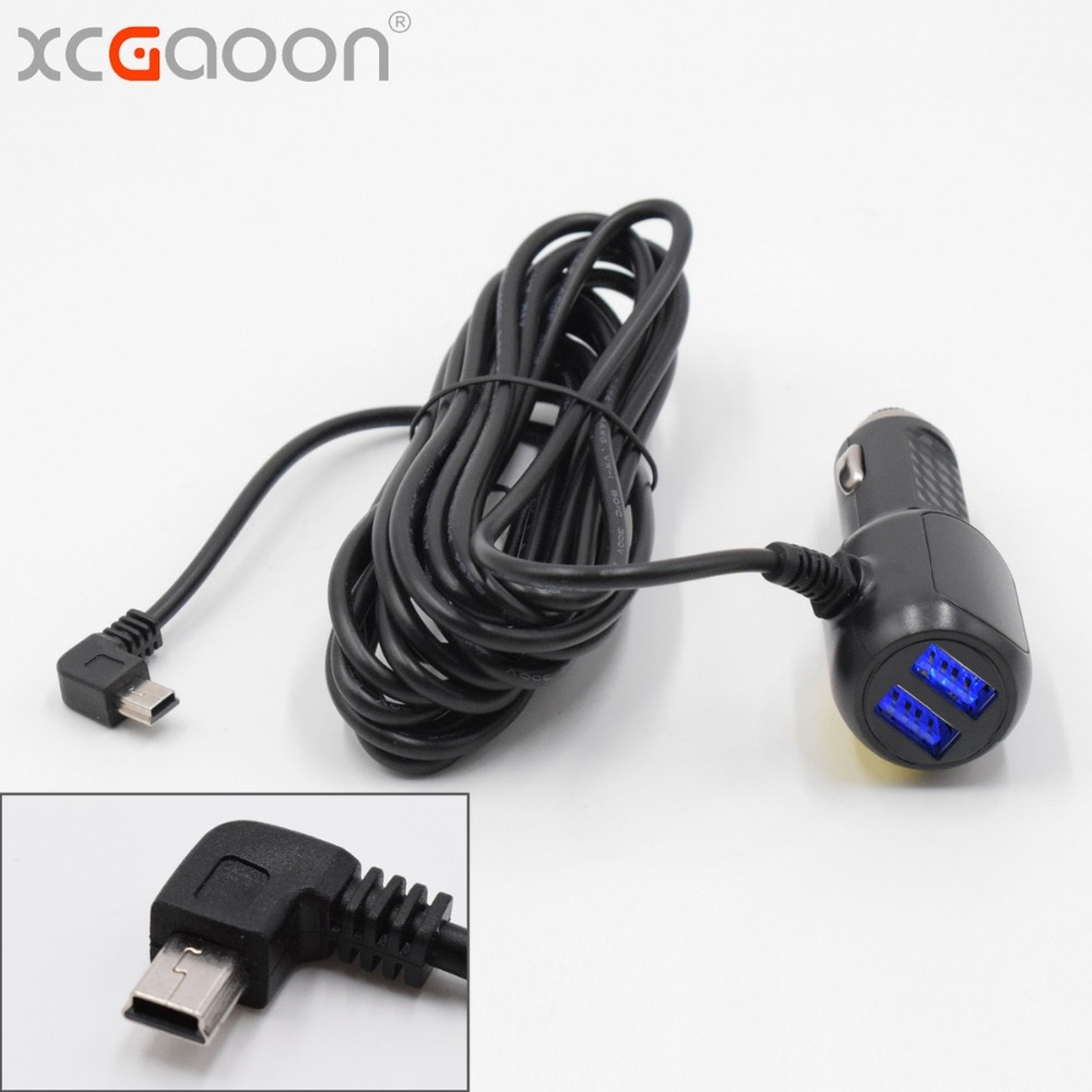 XCGaoon 3.5meter 5V 3.5A Curved mini USB Car Charger with 2 USB Port for Car DVR Camera GPS Video Recorder, input DC 8V-36V