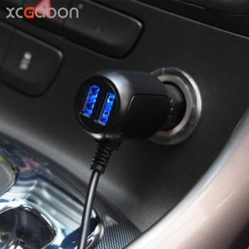XCGaoon 3.5meter 5V 3.5A Curved mini USB Car Charger with 2 USB Port for Car DVR Camera GPS Video Recorder, input DC 8V-36V