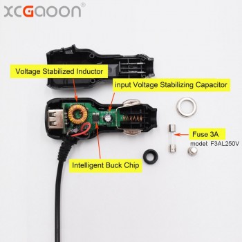 XCGaoon 3.5meter 5V 3.5A Curved mini USB Car Charger with 2 USB Port for Car DVR Camera GPS Video Recorder, input DC 8V-36V