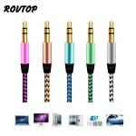 Rovtop 1m Nylon Aux Cable 3.5mm Male to Male Jack Auto Car Audio Cable Gold Plug Line Cord For Iphone Samsung Xiaomi Speaker Z2