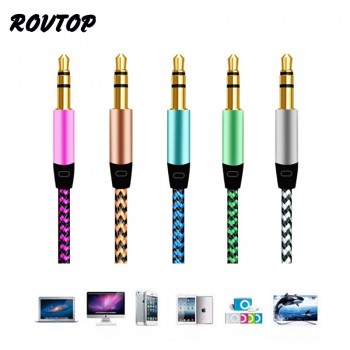 Rovtop 1m Nylon Aux Cable 3.5mm Male to Male Jack Auto Car Audio Cable Gold Plug Line Cord For Iphone Samsung Xiaomi Speaker Z2