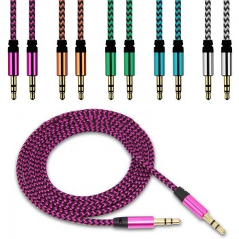Rovtop 1m Nylon Aux Cable 3.5mm Male to Male Jack Auto Car Audio Cable Gold Plug Line Cord For Iphone Samsung Xiaomi Speaker Z2