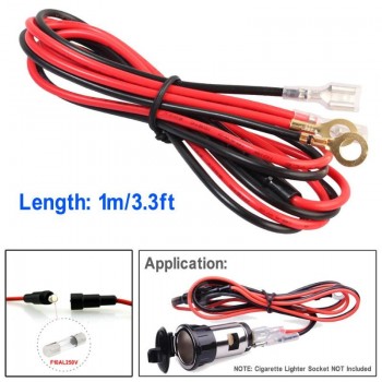 VODOOL 1m/3.3FT Car Motorcycle Cigarette Lighter Cable Vehicle Auto 18AWG 10A Modified Power Wiring Harness Cord Wire With Fuse