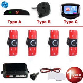 Viecar  Car Parking Sensor Set LED/LCD/Buzzer 4 Flat Reverse Display Parking Sensor Kit 16mm 12V Backup Radar Monitor System
