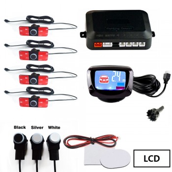 Viecar  Car Parking Sensor Set LED/LCD/Buzzer 4 Flat Reverse Display Parking Sensor Kit 16mm 12V Backup Radar Monitor System