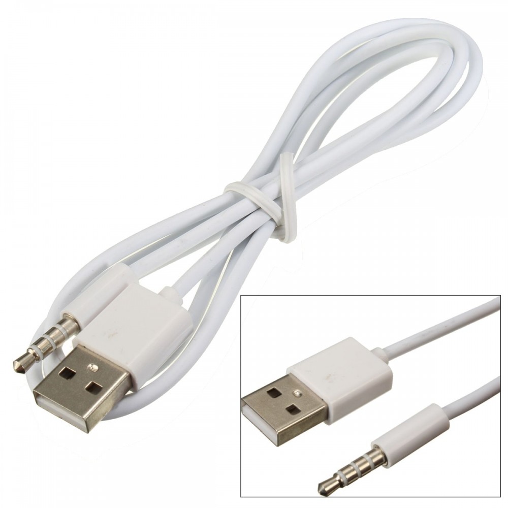 White USB 2.0 Male to 3.5mm Headphone Audio AUX Male Plug Car Cable Jack Charger Cable Wire Cord