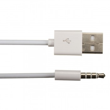 White USB 2.0 Male to 3.5mm Headphone Audio AUX Male Plug Car Cable Jack Charger Cable Wire Cord