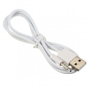White USB 2.0 Male to 3.5mm Headphone Audio AUX Male Plug Car Cable Jack Charger Cable Wire Cord